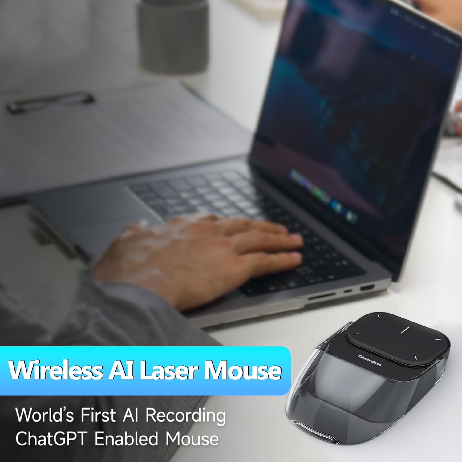 2025 AI Wireless Mouse for PC Laptop - ChatGPT Enabled Bluetooth Mouse with Voice Recording & AI Summarize, Ergonomic Presenter Laser Pointer Remote, USB Rechargeable High-Performance Office Device - Image 6