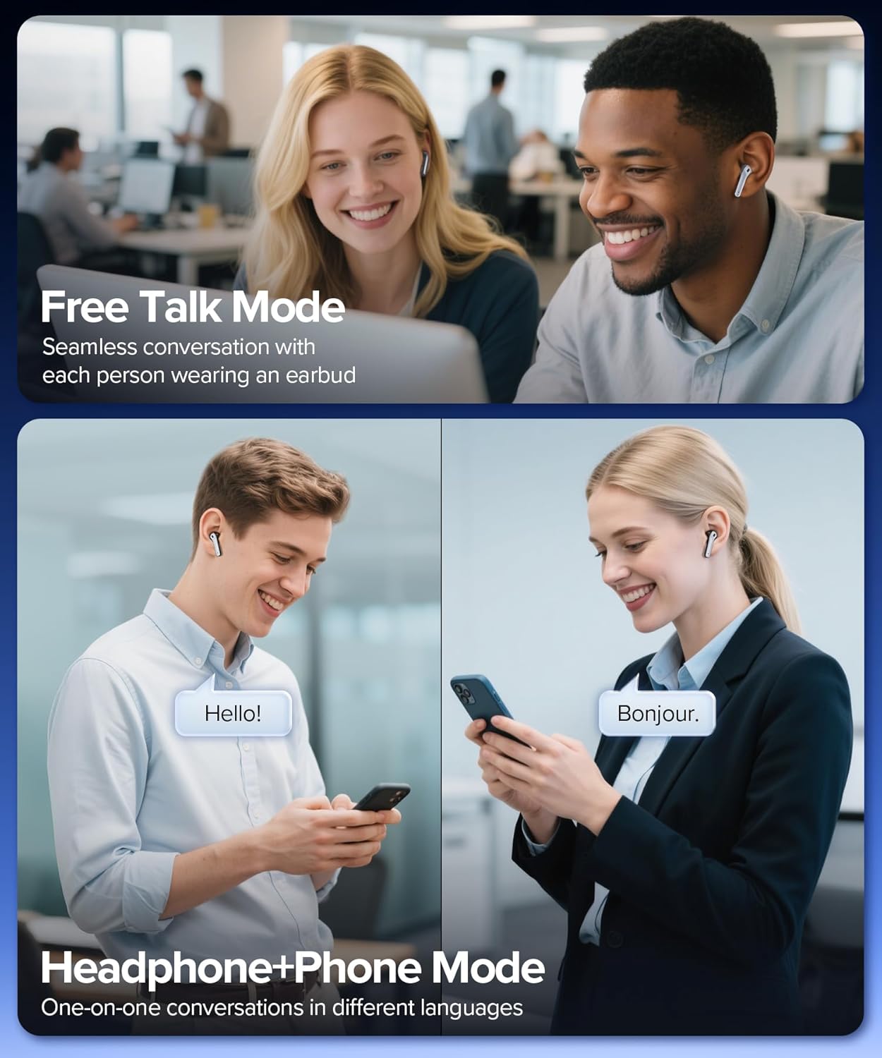 AI Translation Earbuds Real Time 164 Languages Translator Ear Buds Audifonos Traductores Inglés Español 70H Playtime Wireless Earphones AI Bluetooth Headphones for Travel Meeting Learning Black - Image 3