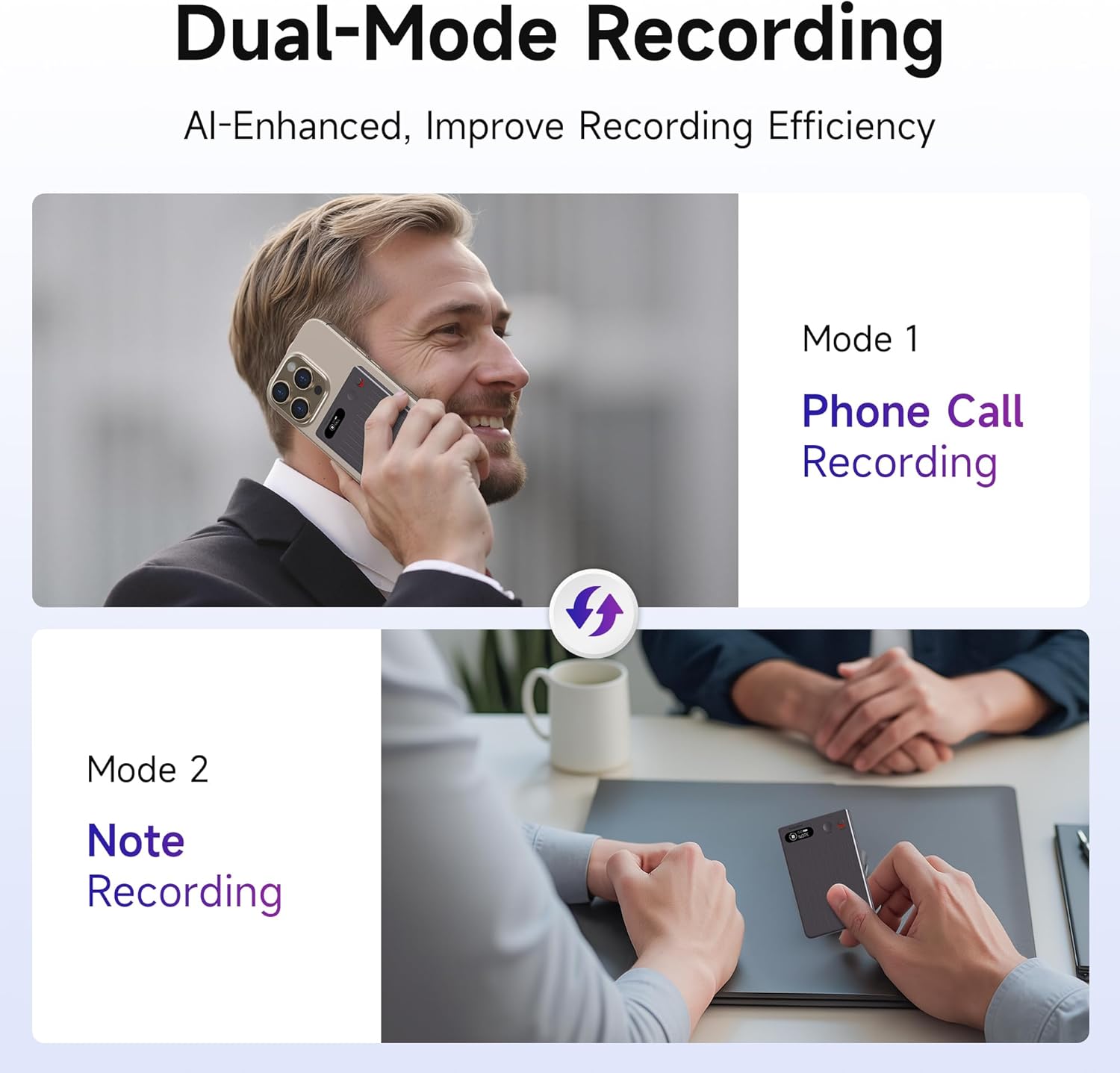 AI Voice Recorder, 64GB Audio Note Recorder – 73H Battery, USB-C Fast Charge, Magnetic Clip, 118-Language Transcription, AI Noise Cancellation, App Control, for Lectures, Meetings, Calls- Gray - Image 2