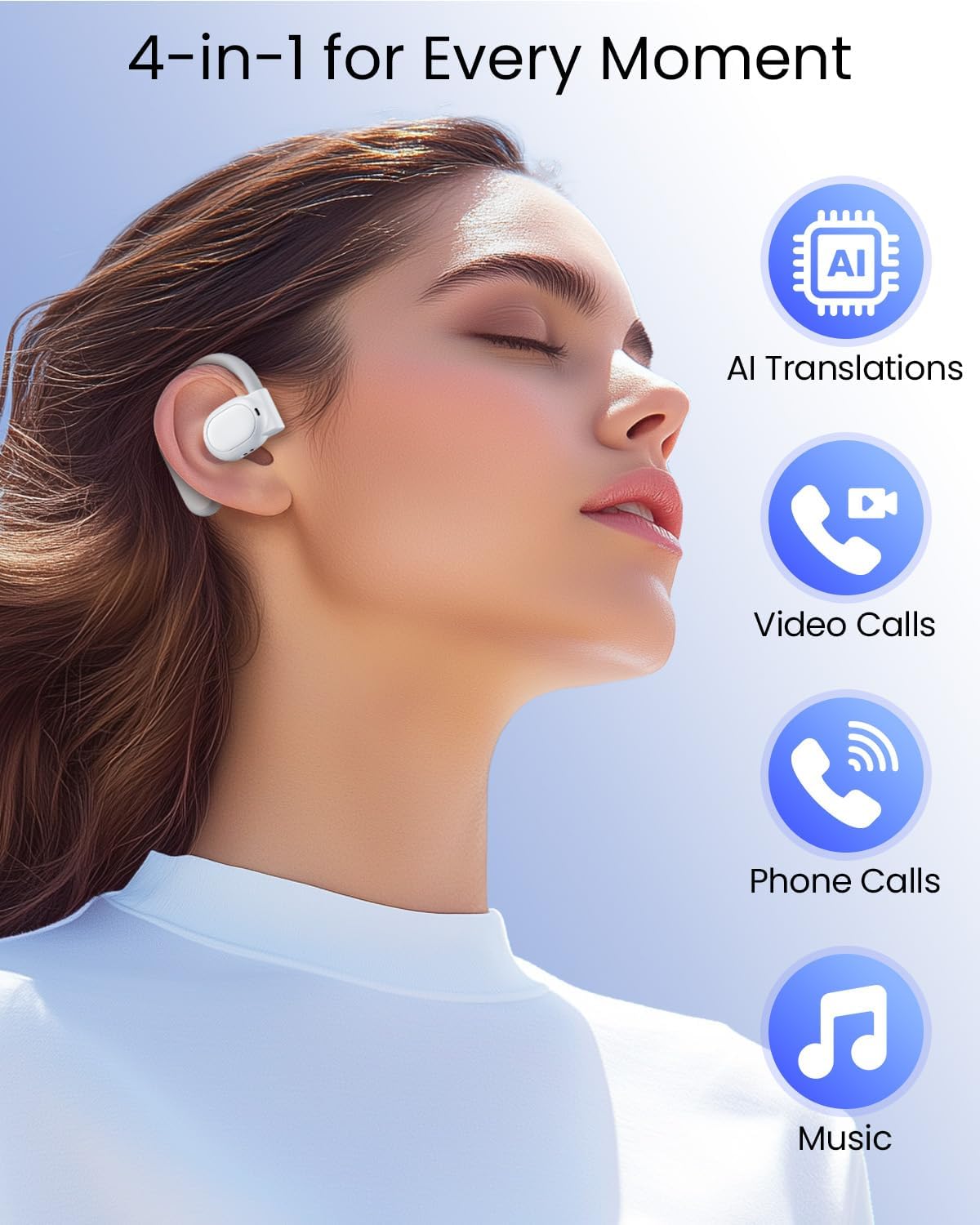 AI Translation Earbuds Real Time 164 Languages 80H Playtime Translator Ear Buds Audifonos Traductores Inglés Español Wireless Earphones Bluetooth Headphones for Travel Business Meeting Learning White - Image 5