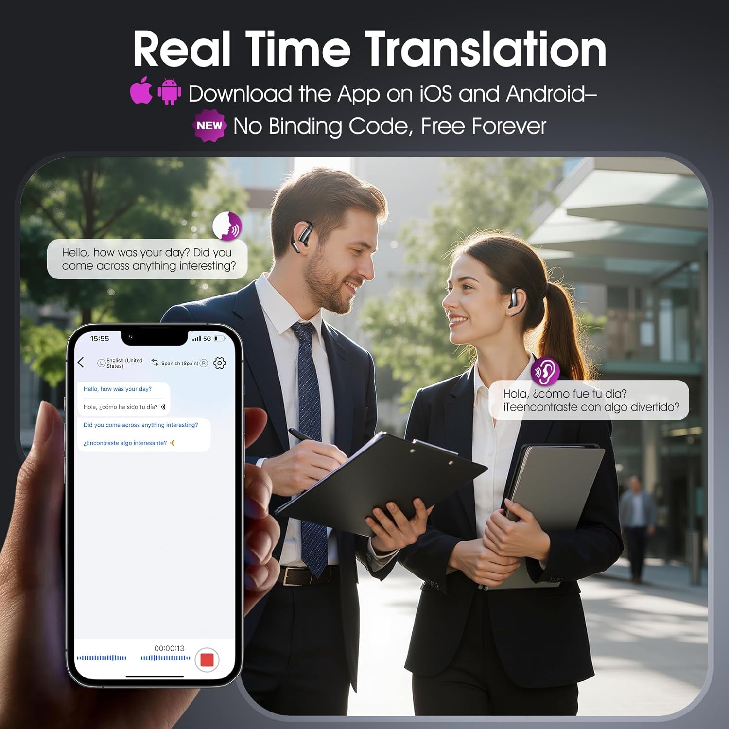 AI Translation Earbuds Real Time with 5 Powerful AI Assistants, 2025 New Ultra-Light Translator Earbuds with 6 Modes, 144 Languages, Voice & Video Call, Ideal for Travel, Business, Learning (Black) - Image 4