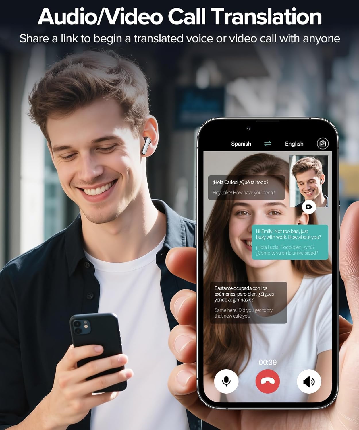 AI Translation Earbuds Real Time 164 Languages Translator Ear Buds Audifonos Traductores Inglés Español 70H Playtime Wireless Earphones AI Bluetooth Headphones for Travel Meeting Learning Black - Image 4