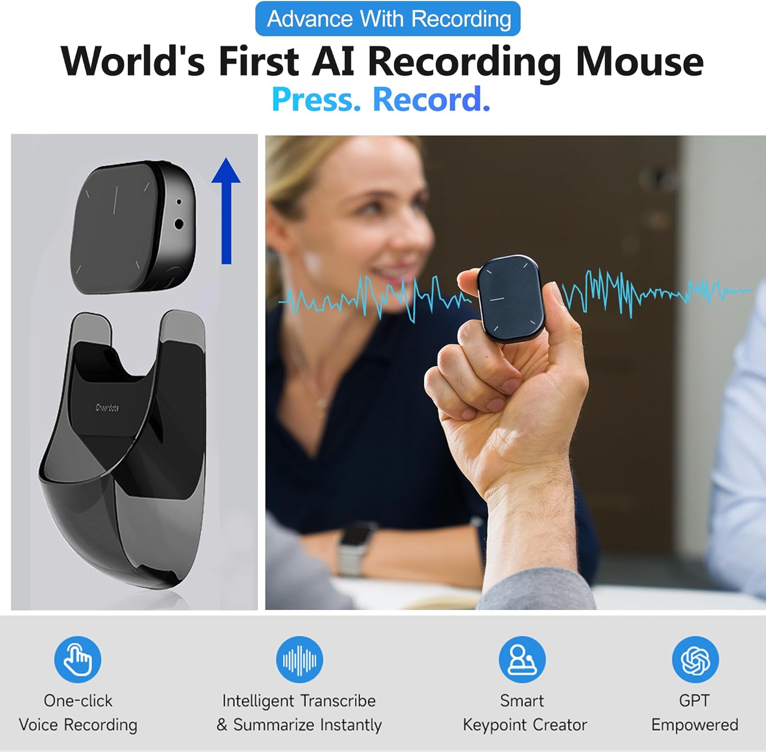 2025 AI Wireless Mouse for PC Laptop - ChatGPT Enabled Bluetooth Mouse with Voice Recording & AI Summarize, Ergonomic Presenter Laser Pointer Remote, USB Rechargeable High-Performance Office Device - Image 4