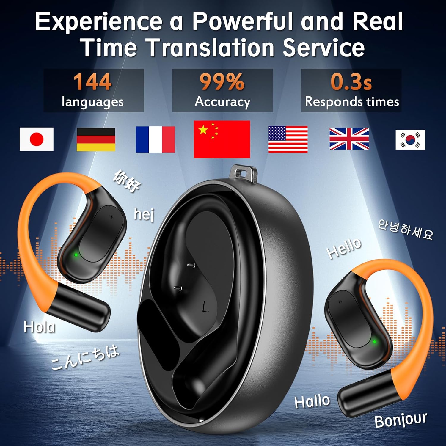 AI Language Translator Earbuds, Real-Time Translation in 144 Languages, Bluetooth 5.49, Smart AI Assistant, 3-in-1 Earbuds for iOS & Android, for Travel, Business & Daily Communication - Image 2