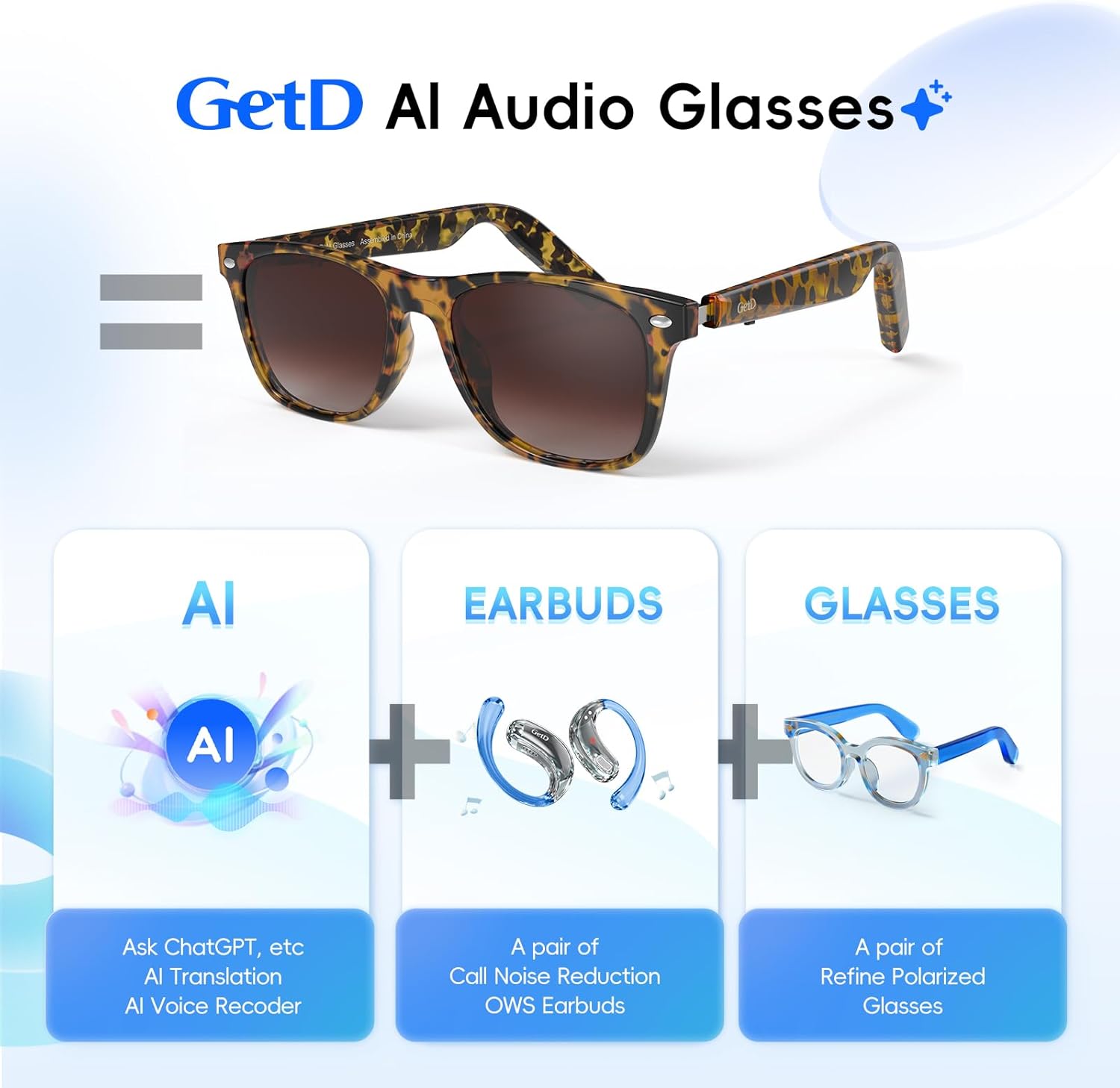 AI Glasses for Men & Women, Smart Glasses Powered by ChatGPT, AI Real-time Translation with 145 languages, 11H Music Play, Bluetooth Sunglasses with Polarized Lens, UV Protection for Daily Use, Travel - Image 2
