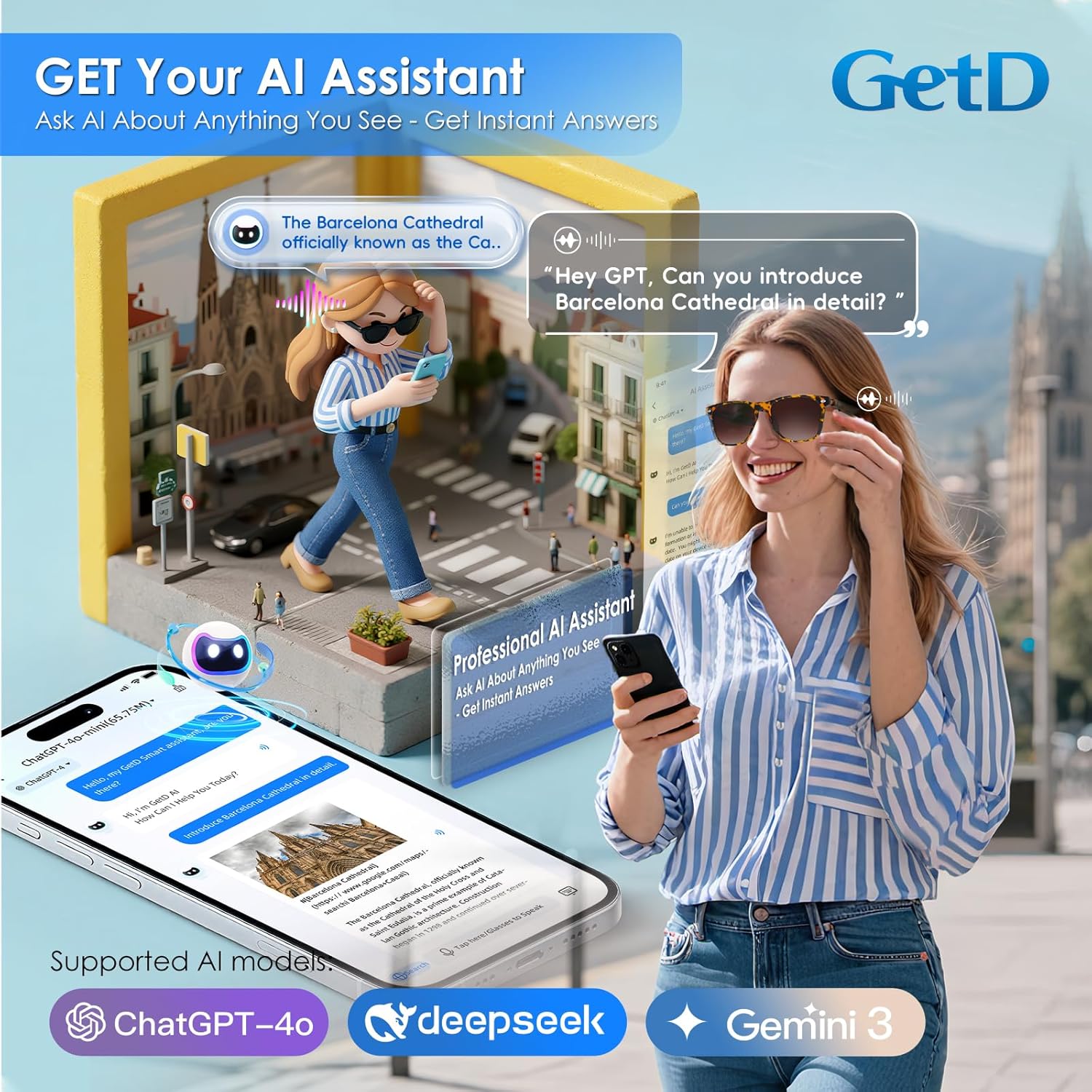 AI Glasses for Men & Women, Smart Glasses Powered by ChatGPT, AI Real-time Translation with 145 languages, 11H Music Play, Bluetooth Sunglasses with Polarized Lens, UV Protection for Daily Use, Travel - Image 4