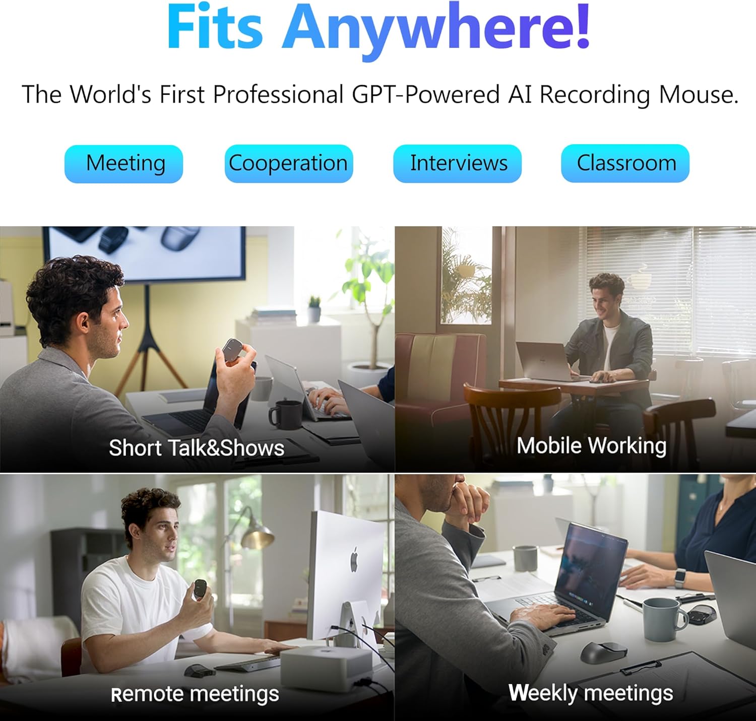 2025 AI Wireless Mouse for PC Laptop - ChatGPT Enabled Bluetooth Mouse with Voice Recording & AI Summarize, Ergonomic Presenter Laser Pointer Remote, USB Rechargeable High-Performance Office Device - Image 7